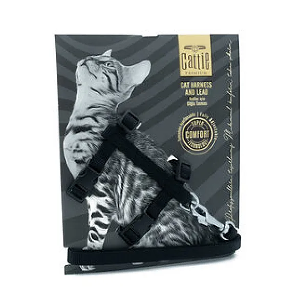 Cattie Kedi Göğüs ve Eğitim Tasması Siyah 1 x 25-40 cm