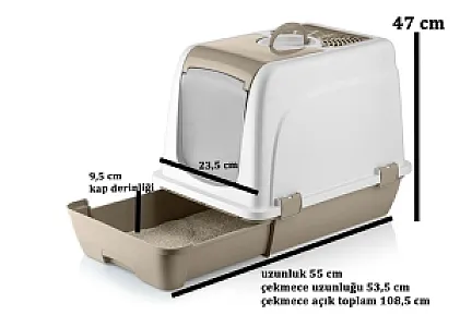 Orta Boy Çekmeceli Kapalı Kedi Tuvaleti Kürek Hediyeli 47 x 23,5 x 55cm - 3