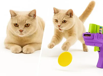 Busstier İnteraktif Kedi Oyun Tabancası - Renkli Disk Fırlatıcı ve Egzersiz Oyuncağı - 3