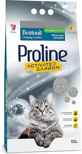Proline Aktif Karbonlu Kedi Kumu 10 L - Topaklanan Doğal Bentonit Koku Hapsetme Etkili