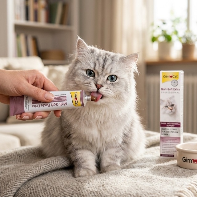 Tüpten malt macunu yiyen mutlu kedi - Kedilerde malt ve vitamin kullanımı.