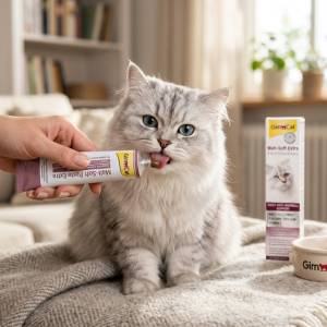 Tüpten malt macunu yiyen mutlu kedi - Kedilerde malt ve vitamin kullanımı.