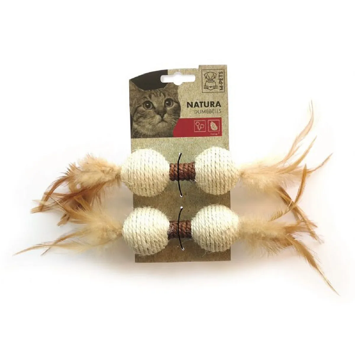 M-Pets Natura hasır ve gerçek tüylü dumbell kedi oyuncağı görseli.