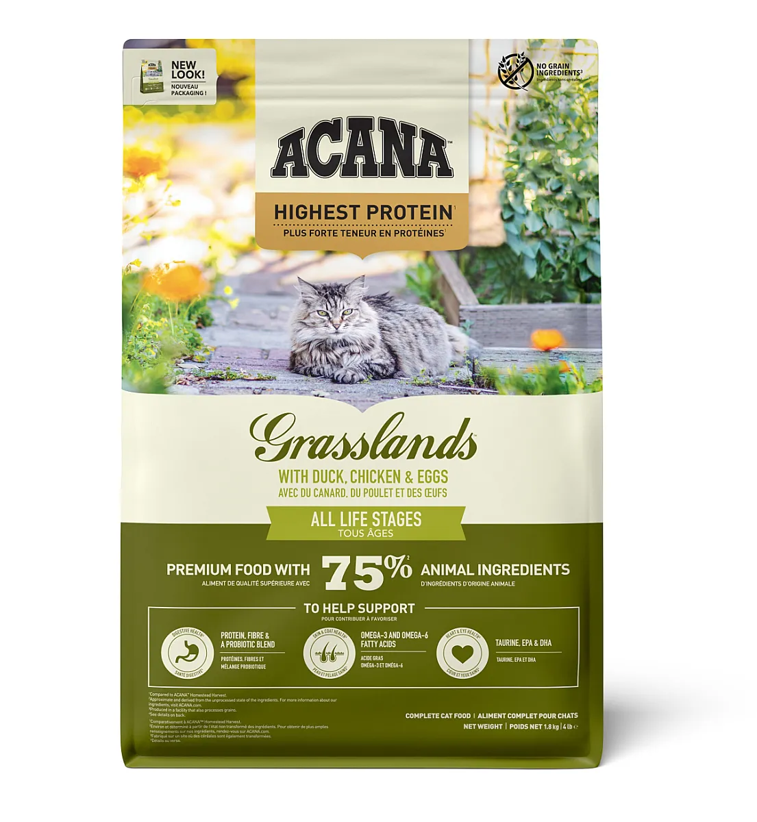 Acana Grasslands Highest Protein Ördekli, Tavuklu ve Bıldırcınlı Tahılsız Kedi Maması 1.8 Kg