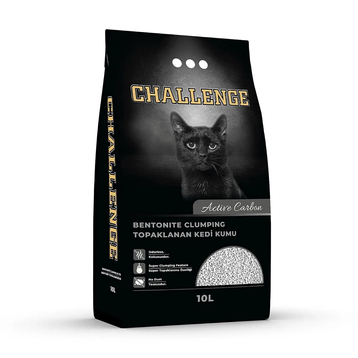 Challenge Aktif Karbonlu Beyaz Bentonit Topaklanan Kedi Kumu 10 Lt