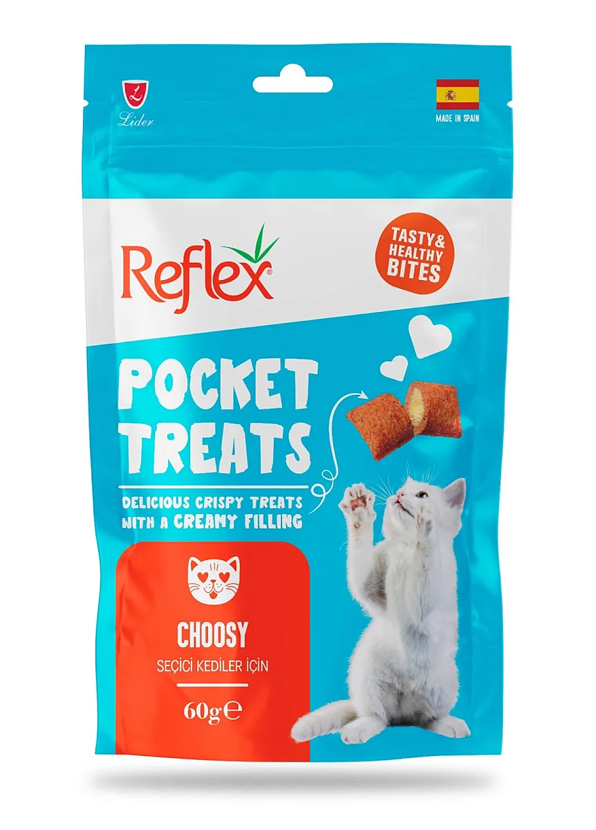 Reflex Pocket Treats Choosy - Peynirli ve Tavuklu Seçici Kediler İçin Kedi Ödül Maması 60g