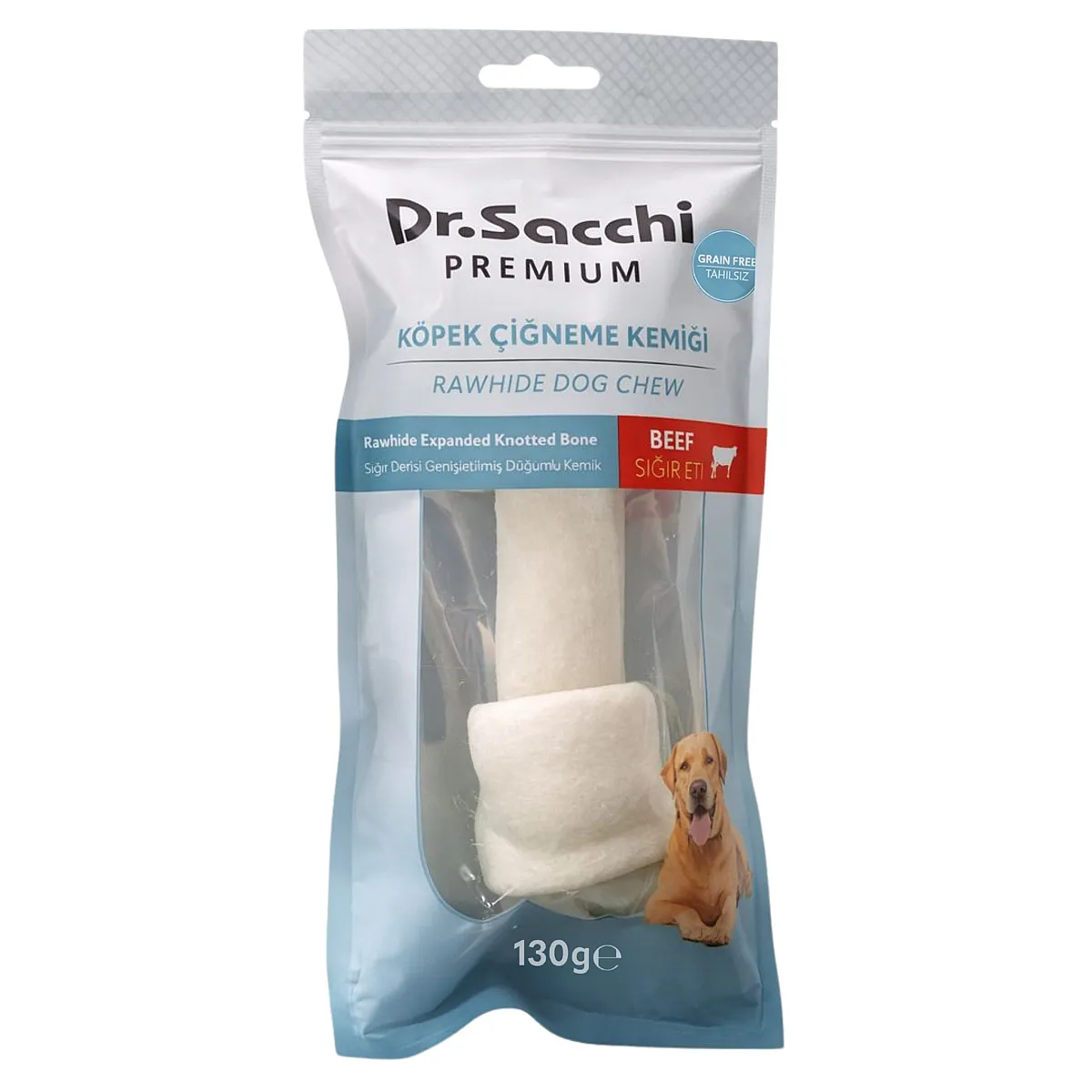 Dr.Sacchi Premium Sığır Etli Sığır Derisi Genişletilmiş Düğüm Kemik Köpek Ödülü 130 Gr