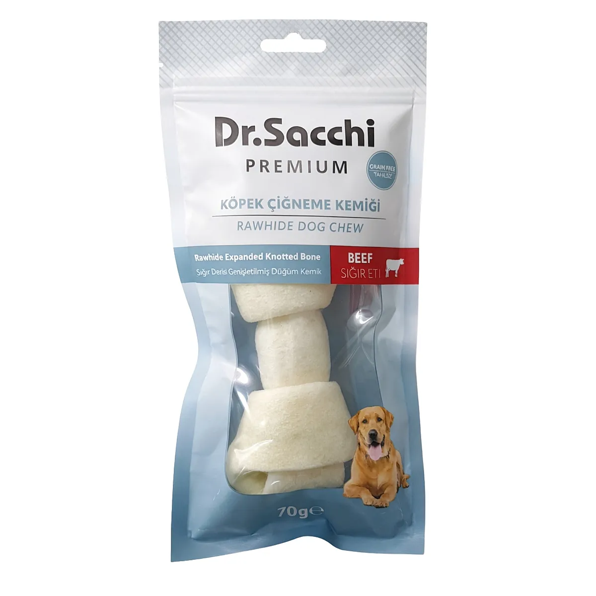 Dr.Sacchi Premium Sığır Etli Sığır Derisi Genişletilmiş Düğüm Kemik Köpek Ödülü 70 Gr