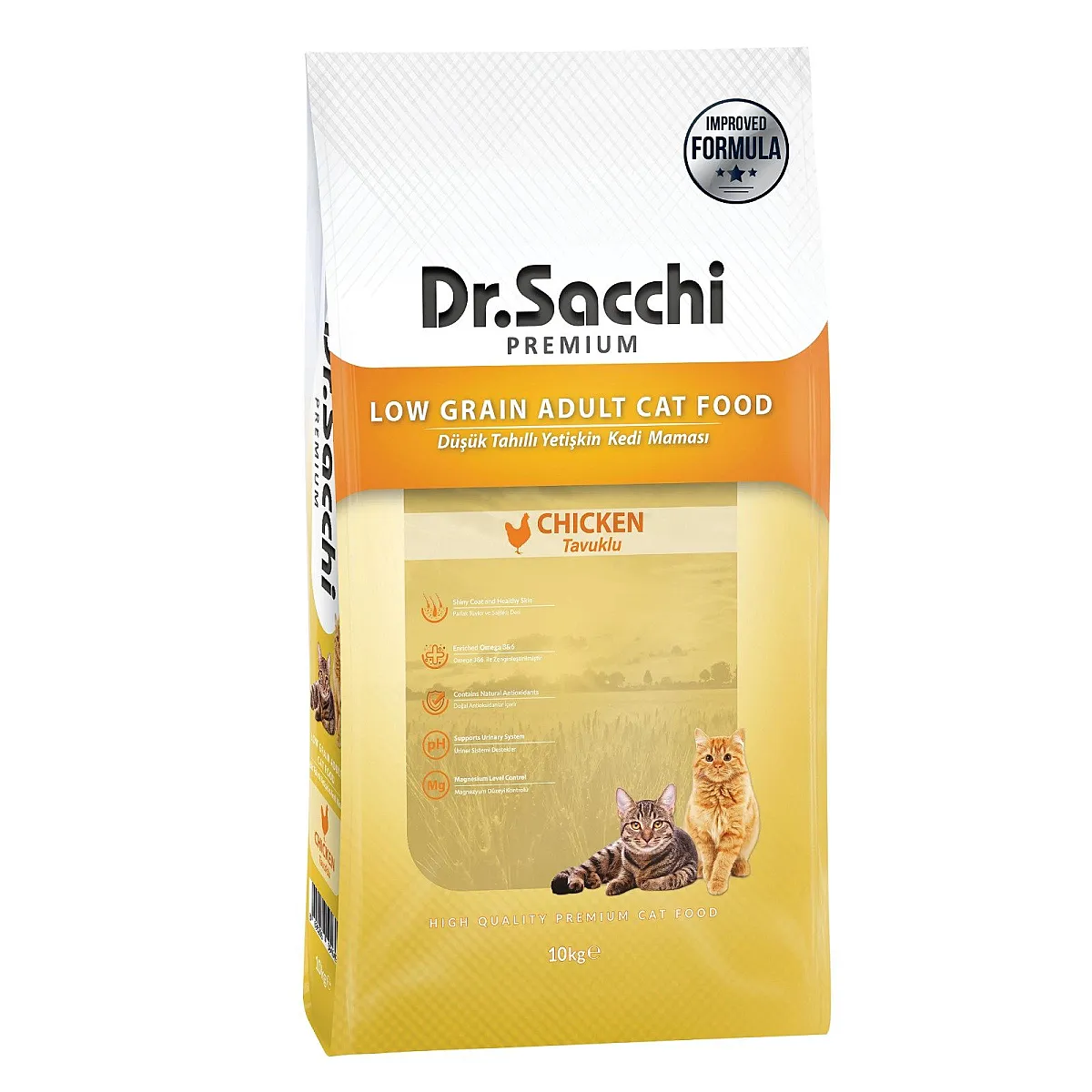 Dr. Sacchi Premium Düşük Tahıllı Tavuklu Yetişkin Kedi Maması 10 kg
