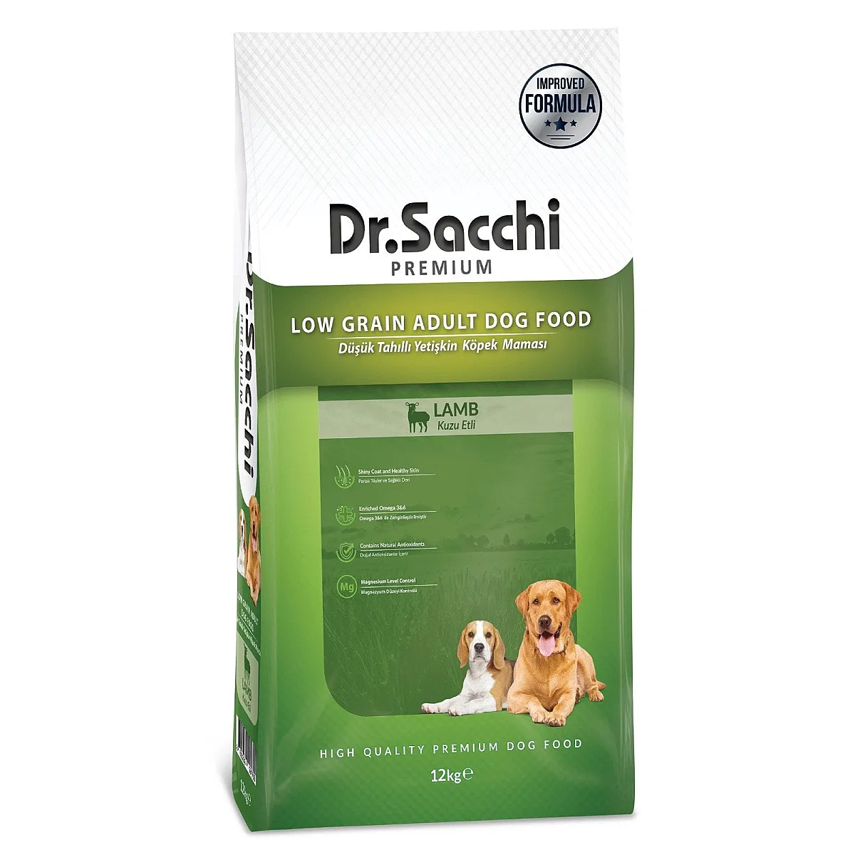 Dr. Sacchi Premium Düşük Tahıllı Kuzu Etli Yetişkin Köpek Maması 12 kg