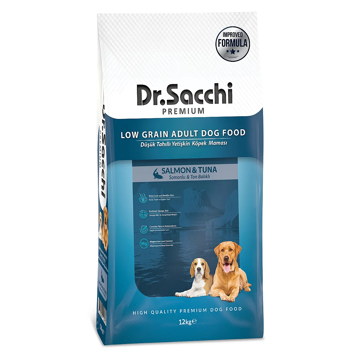 Dr.Sacchi Düşük Tahıllı  Somonlu Ve Ton Balıklı Yetişkin Köpek Maması 12kg