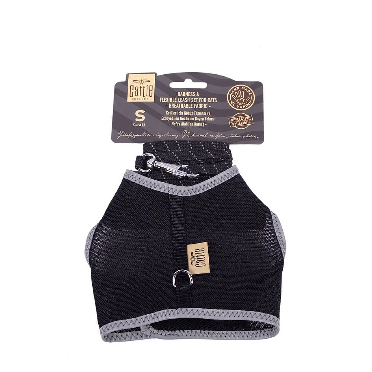 Cattie Havalı Dokuma S 1x20-30 cm Siyah Kedi Göğüs Tasması