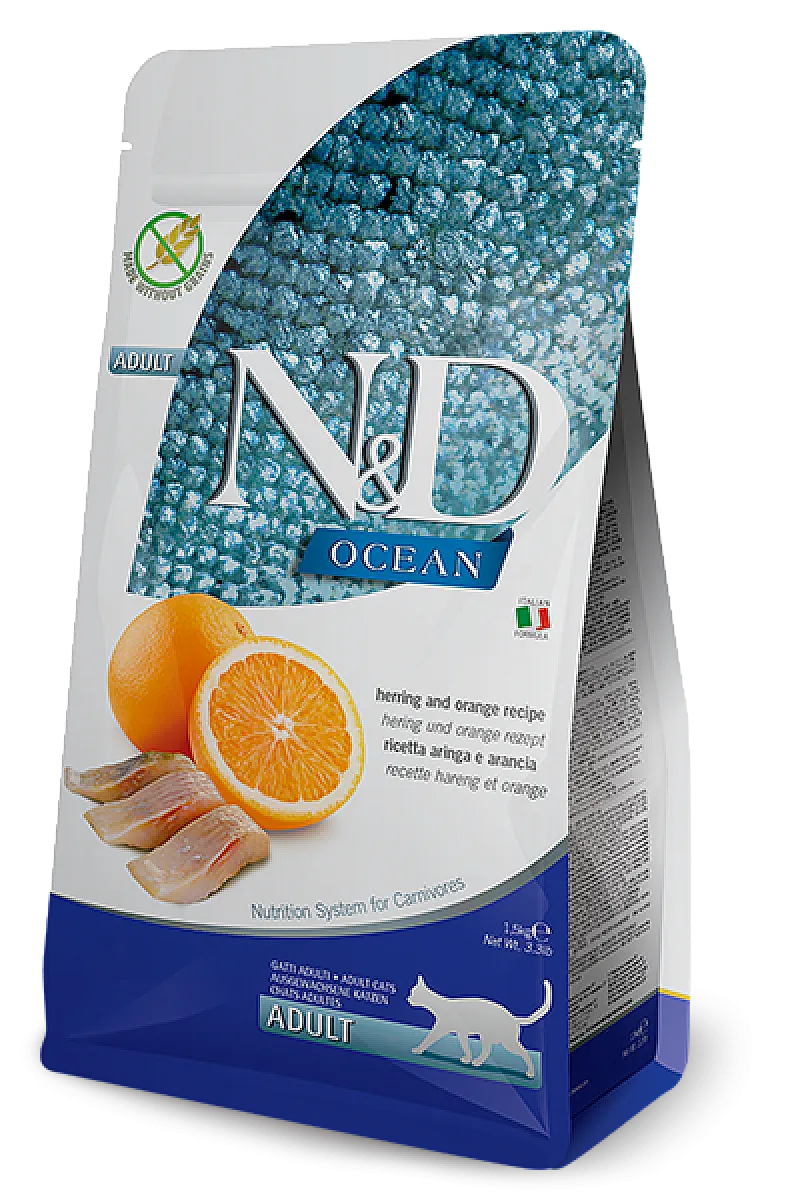 N&D Ocean Ringa Balıklı ve Portakallı Tahılsız Yetişkin Kedi Maması