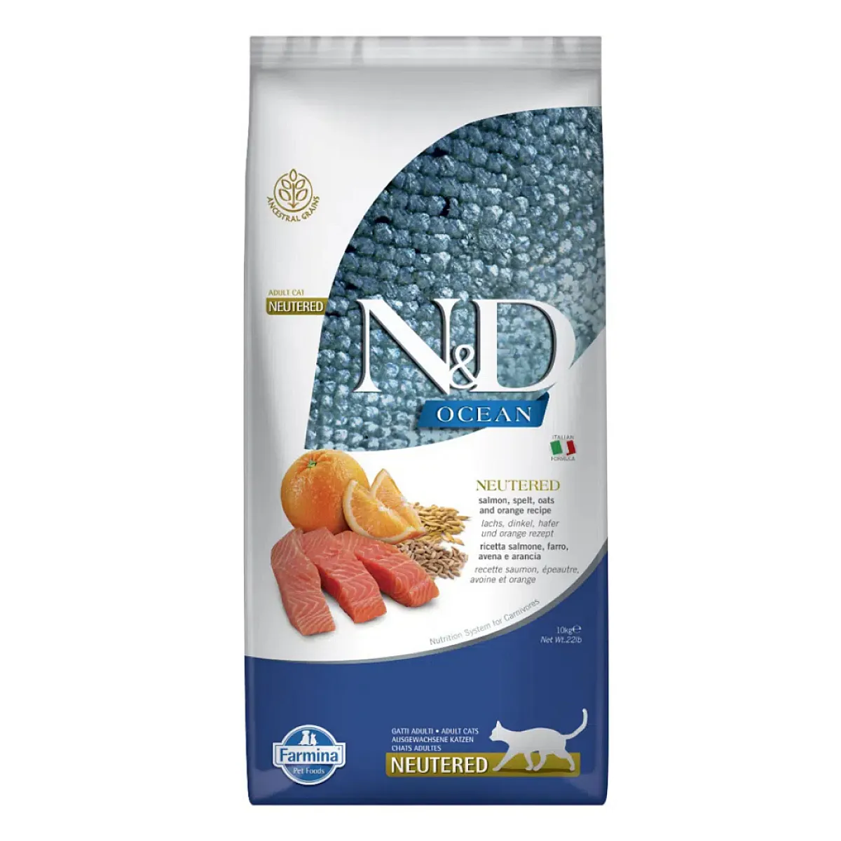 N&D Ocean Somonlu ve Portakallı Ata Tahıllı Kısırlaştırılmış Kedi Maması 10 kg
