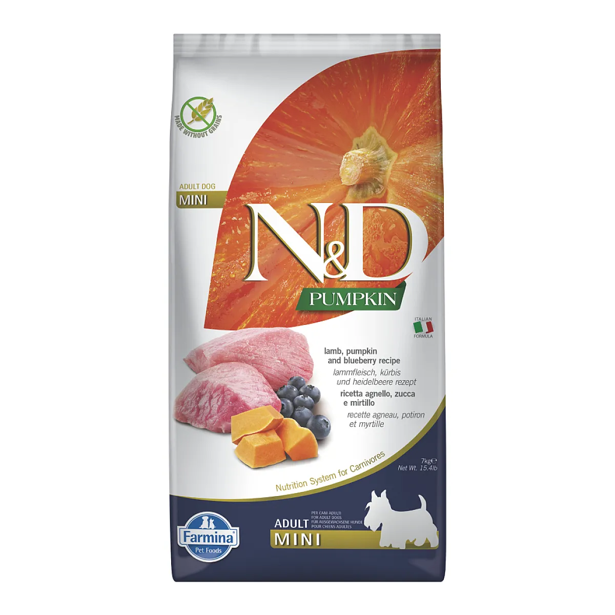 N&D Pumpkin Bal Kabaklı Kuzulu ve Yaban Mersinli Tahılsız Küçük Irk Yetişkin Köpek Maması