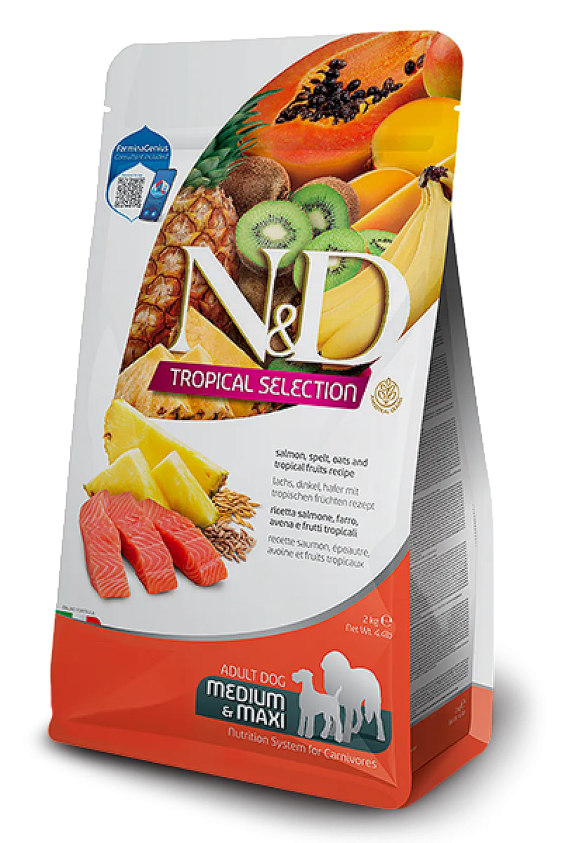 N&D Tropical Selection Somonlu Atalık Tahıllı ve Tropikal Meyveli Medium & Maxi Yetişkin Köpek Maması