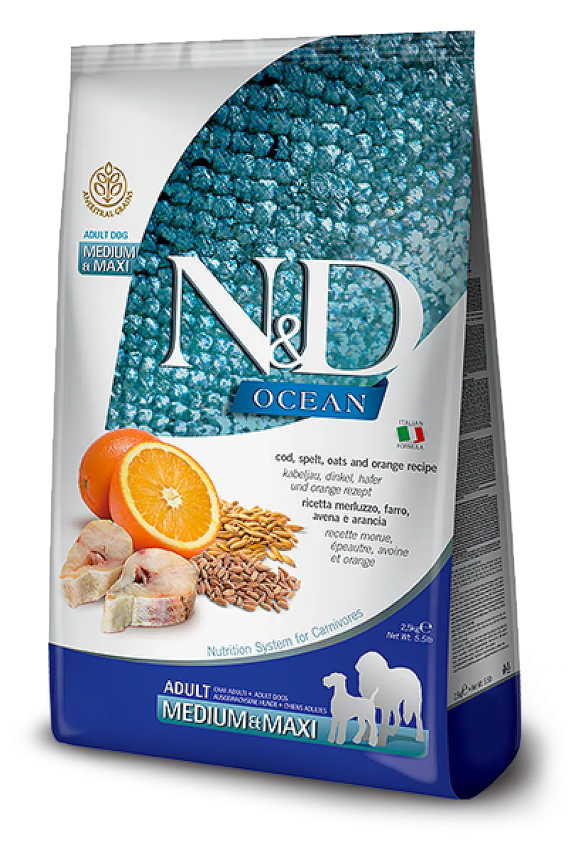 N&D Ocean Morina Balıklı Portakallı ve Atalık Tahıllı Medium & Maxi Yetişkin Köpek Maması