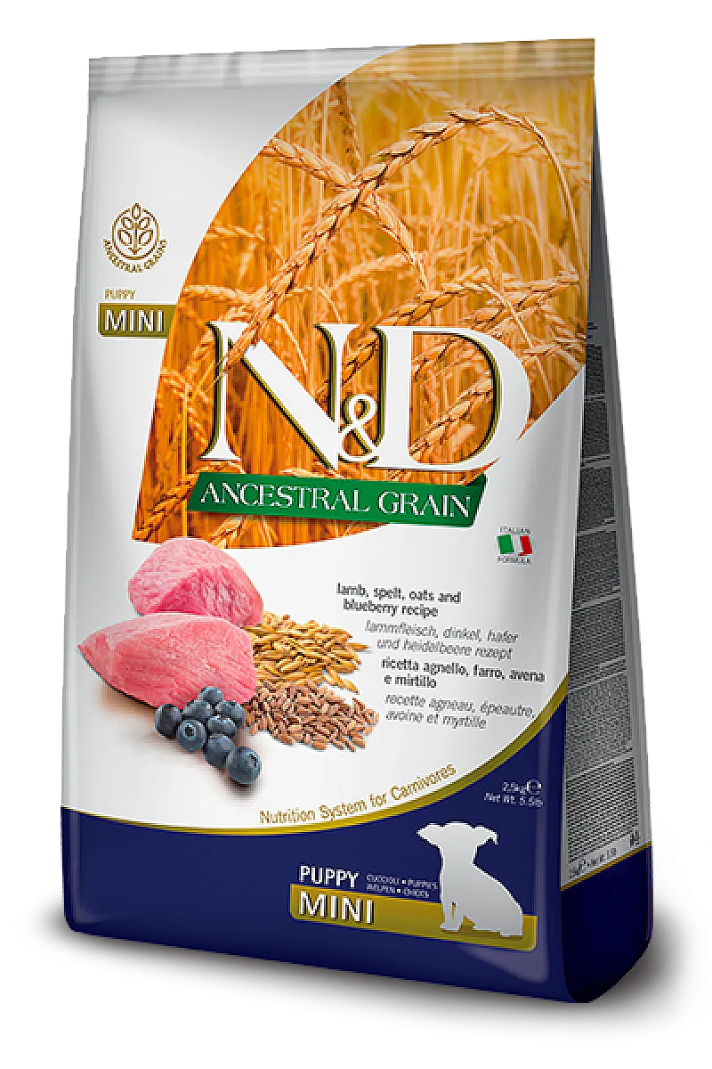 N&D Ancestral Grain Kuzu Etli Yaban Mersinli ve Atalık Tahıllı Küçük Irk Yavru Köpek Maması