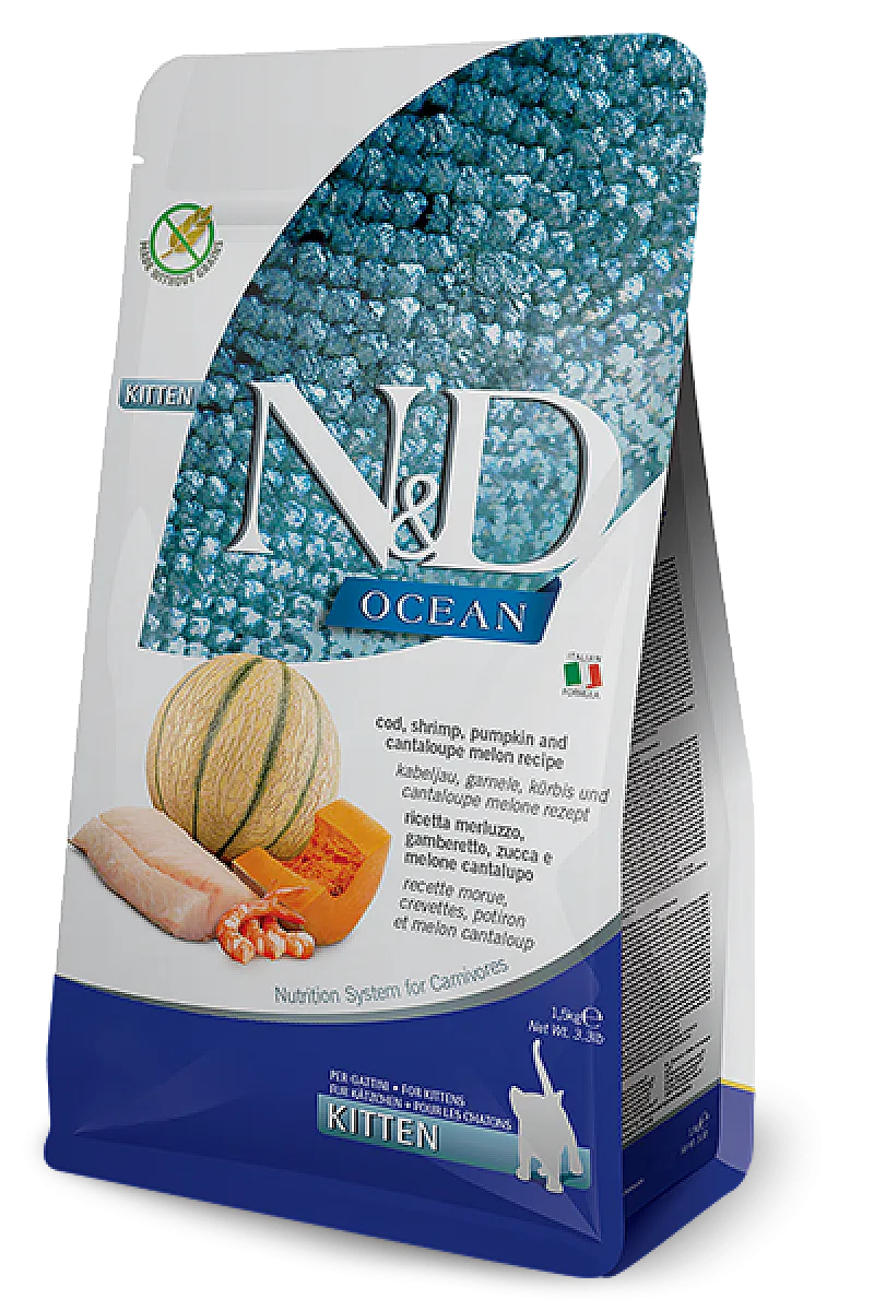 N&D Ocean Morina Balığı Karides Balkabağı ve Kavunlu Tahılsız Yavru Kedi Maması