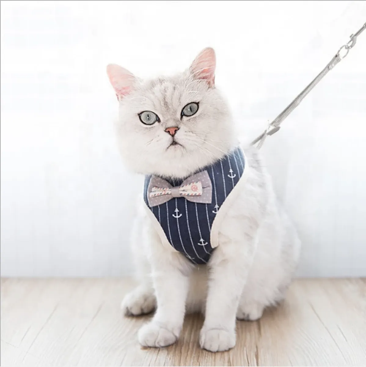 Çapa Desenli Papyonlu Kedi ve Küçük Irk Köpek Göğüs Tasması Seti – 10 mm * 1200 mm