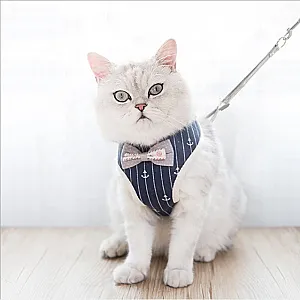 Çapa Desenli Papyonlu Kedi ve Küçük Irk Köpek Göğüs Tasması Seti – 10 mm * 1200 mm - 1