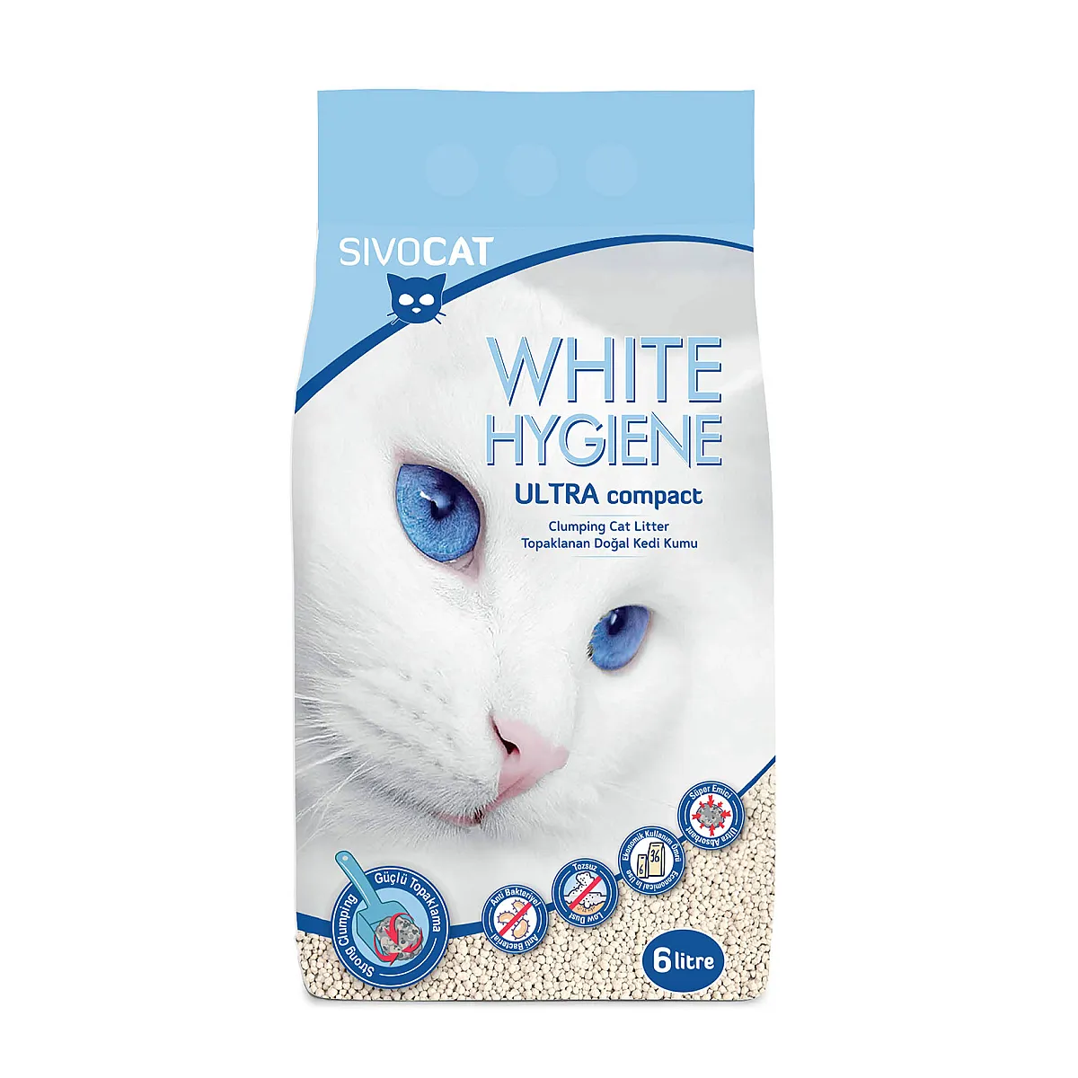 Sivocat Beyaz Hijyen Ultra Sıkıştırılmış Kedi Kumu 6 L