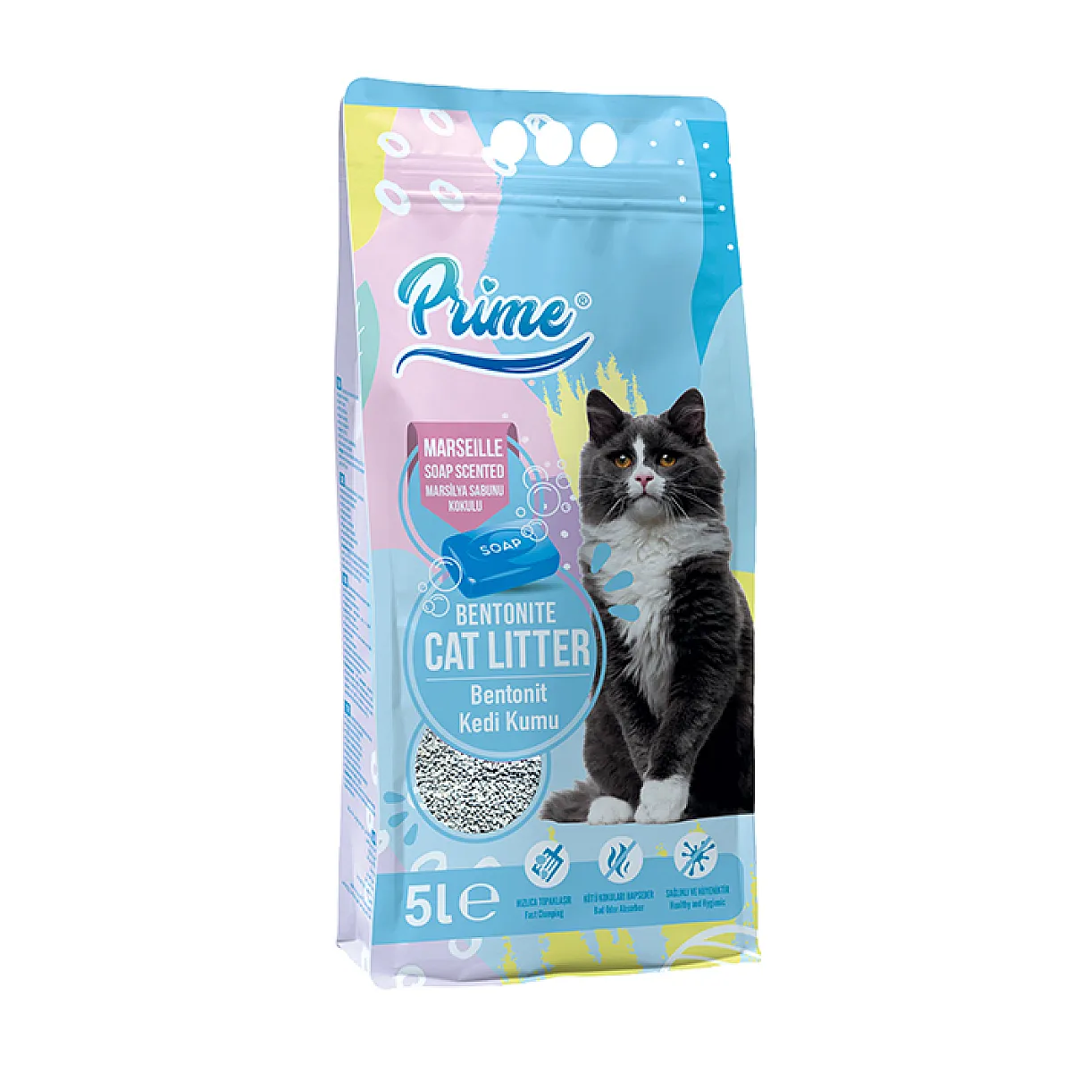 Prime İnce Taneli Marsilya Sabunu Kokulu Bentonit Kedi Kumu 5 Lt