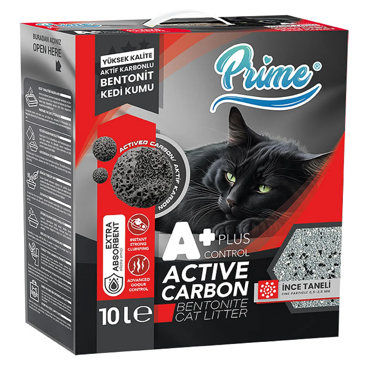 Prime Control Plus++ İnce Taneli Aktif Karbonlu Bentonit Kedi Kumu 10 Lt