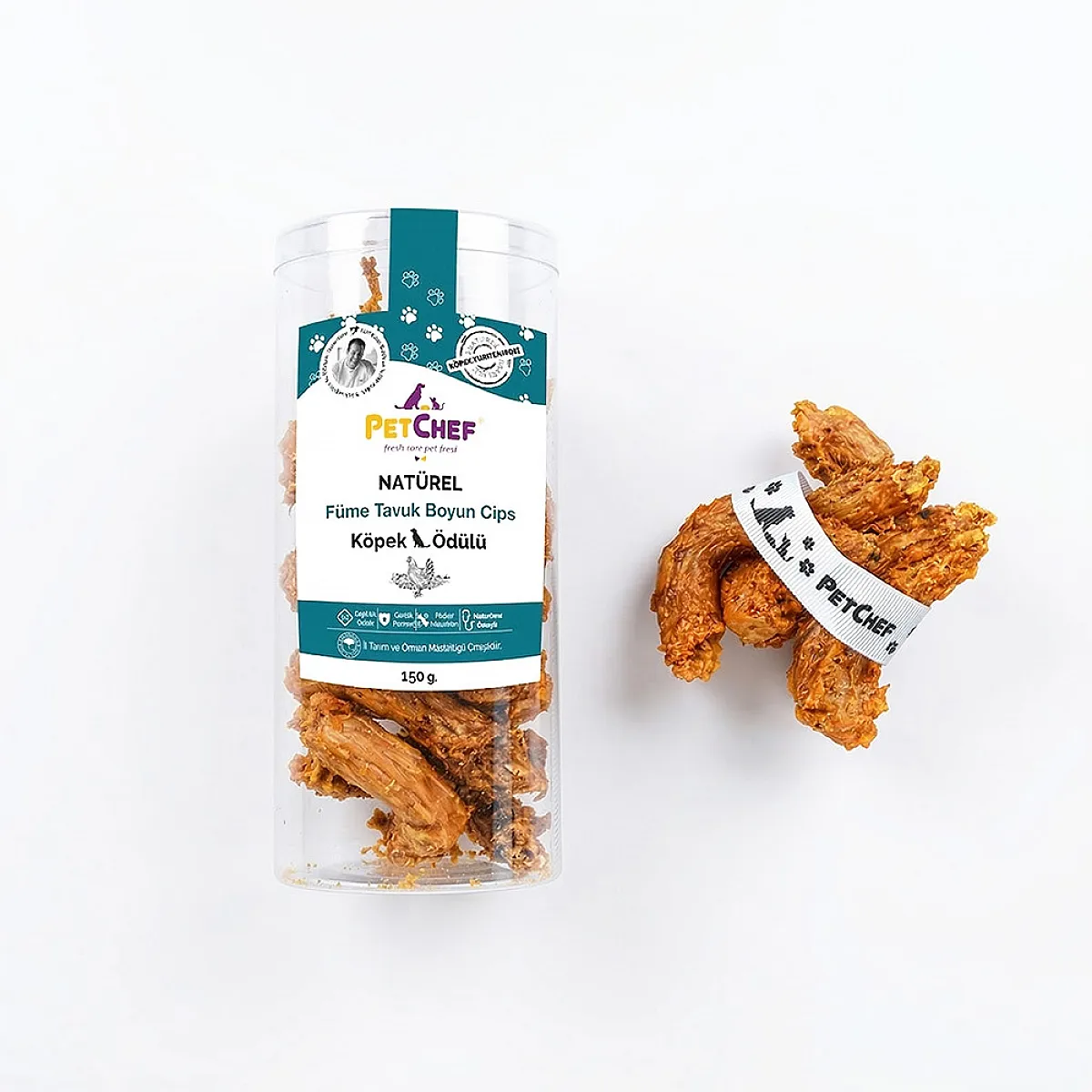 Gourmet Crunch Bites Füme Tavuk Boyun Köpek Ödül Cipsi