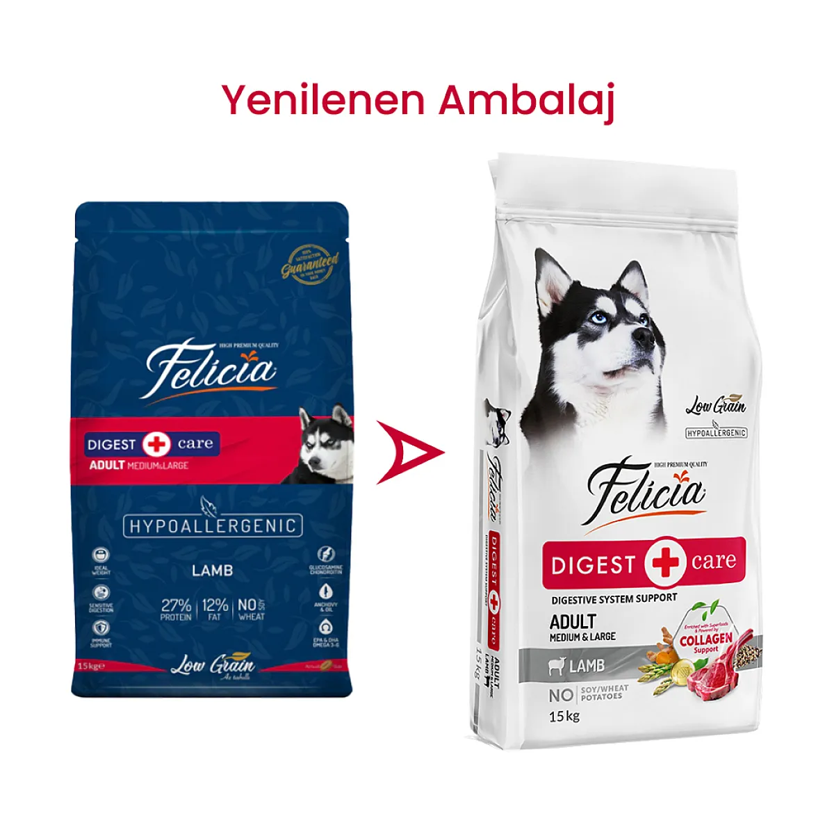 Felicia Hipoalerjenik Orta ve Büyük Irk Kuzulu Düşük Tahıllı Yetişkin Köpek Maması 15kg