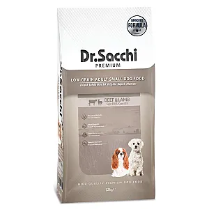 Dr. Sacchi Premium Düşük Tahıllı Sığır Etli ve Kuzu Etli Küçük Irk Yetişkin Köpek Maması 12kg