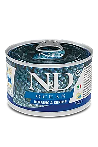 N&D Ocean Ringa Balıklı ve Karidesli Tahılsız Küçük Irk Yetişkin Köpek Konservesi 140 gr