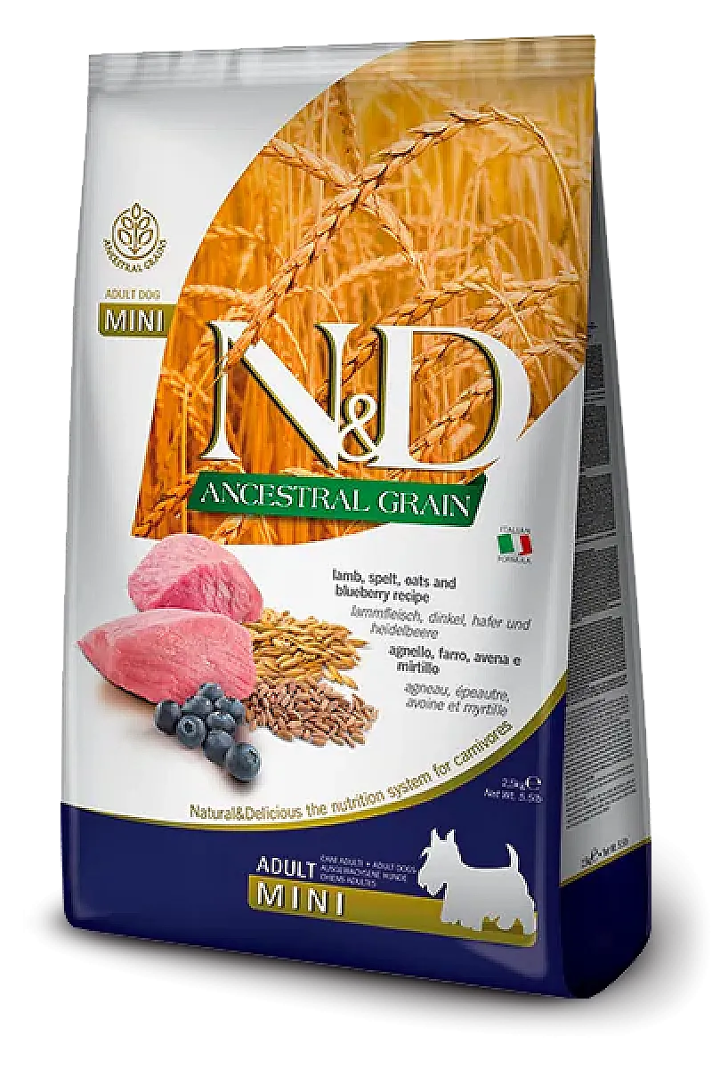 N&D Ancestral Grain Kuzu Etli ve Yaban Mersinli Küçük Irk Yetişkin Köpek Maması