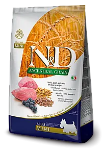 N&D Ancestral Grain Kuzu Etli ve Yaban Mersinli Küçük Irk Yetişkin Köpek Maması