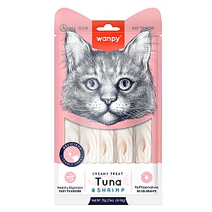 Wanpy Ton Balığı ve Karidesli Sindirim Sistemi Destekleyici Krema Kedi Ödül Maması 14gr (5'li) - 1