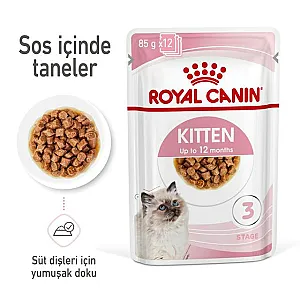 Royal Canin Kitten Gravy sos içinde taneler yavru kedi yaş maması 12 x 85 g kutusu - 3