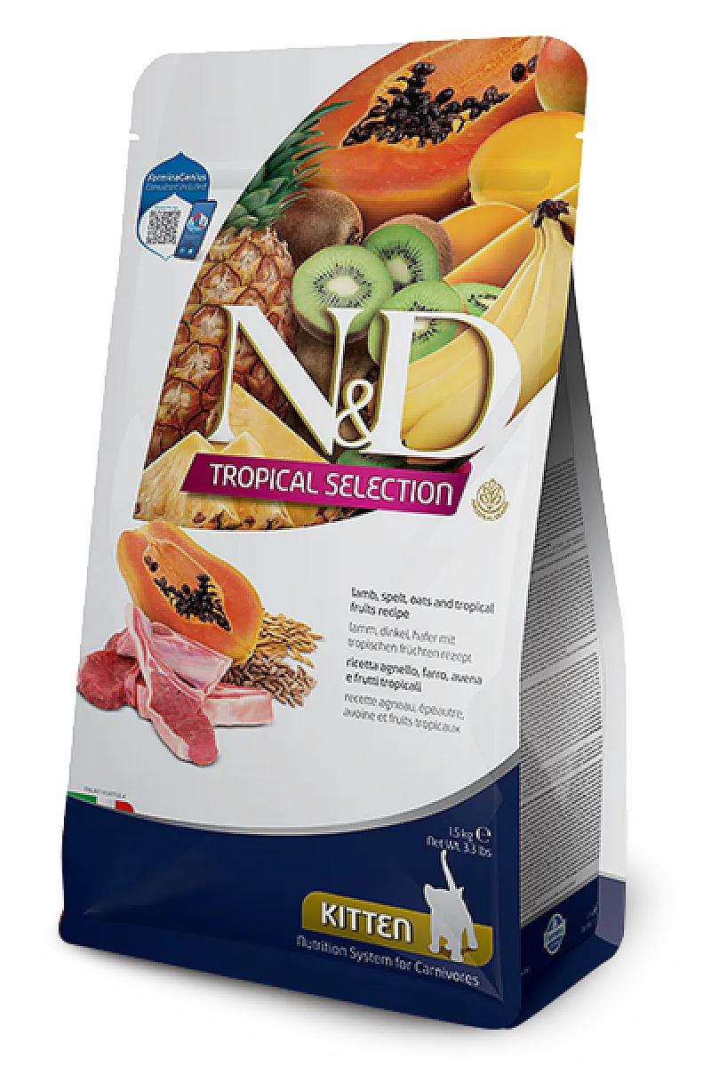 N&D Tropical Selection Kitten kuzu etli tropikal meyveli yavru kedi maması 1,5 kg paketi
