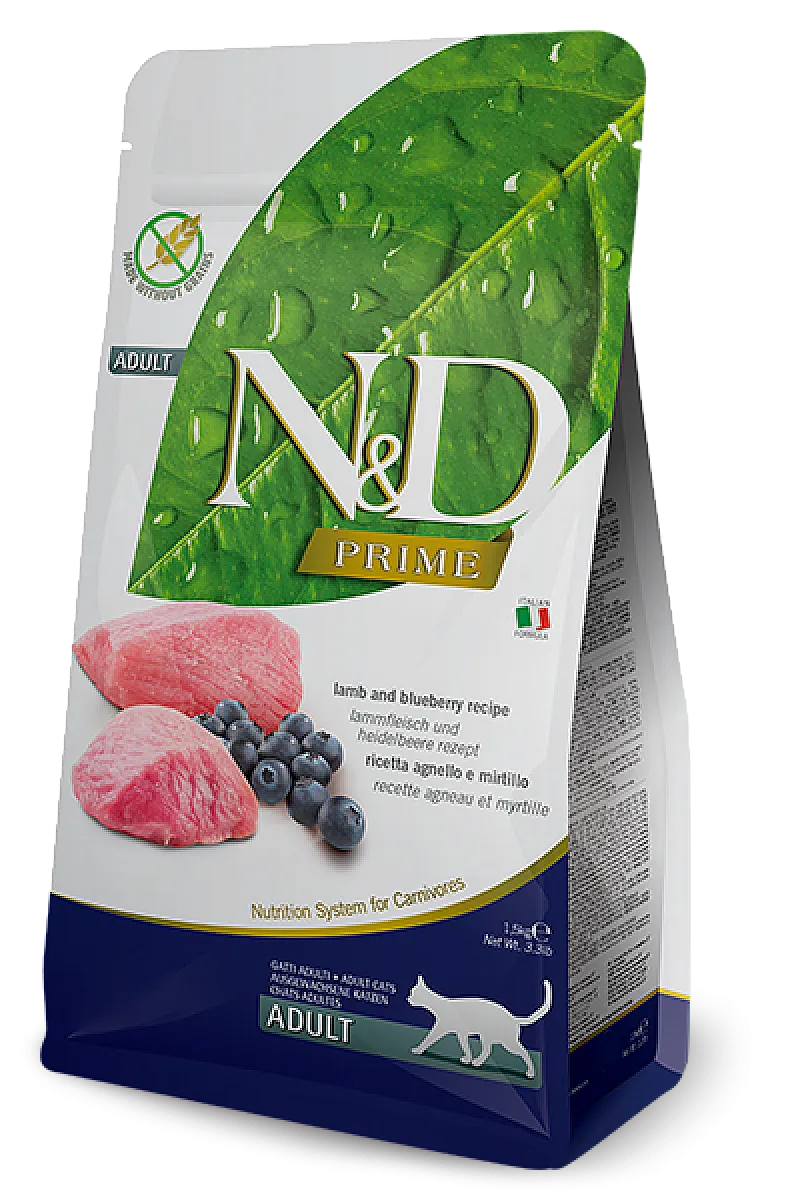 N&D Prime Kuzu Etli ve Yaban Mersinli Tahılsız Yetişkin Kedi Maması