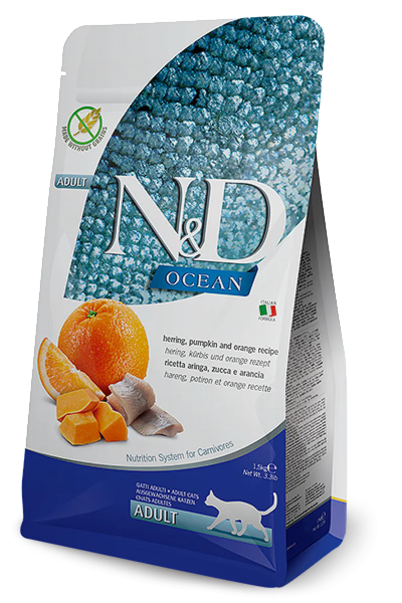 N&D Ocean Ringa Balıklı Bal Kabaklı ve Portakallı Tahılsız Yetişkin Kedi Maması