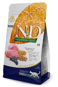 N&D Ancestral Grain Kuzu Etli Kılçıksız Buğdaylı Yulaflı ve Yaban Mersinli Yetişkin Kedi Maması - 1