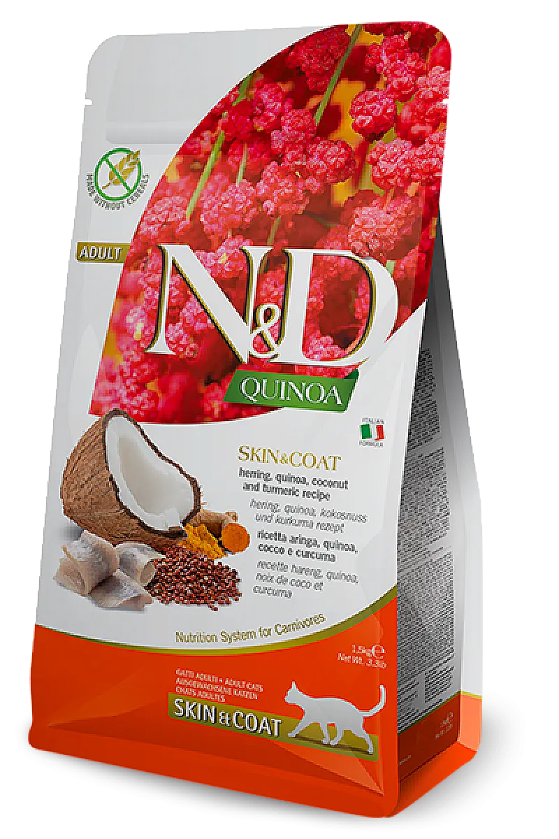 N&D Quinoa Skin & Coat Ringa Balıklı Hindistan Cevizli Tahılsız Yetişkin Kedi Maması