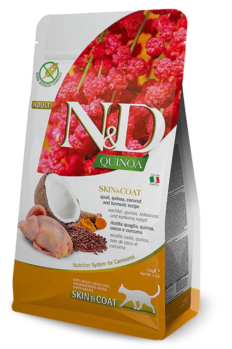 N&D Quinoa Skin & Coat Bıldırcın Etli Hindistan Cevizli Tahılsız Yetişkin Kedi Maması