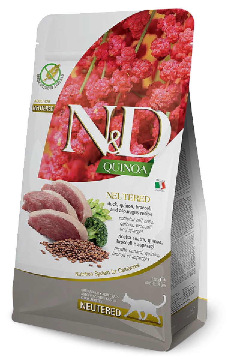 N&D Quinoa Ördek Etli Brokolili ve Kuşkonmazlı Tahılsız Kısırlaştırılmış Kedi Maması