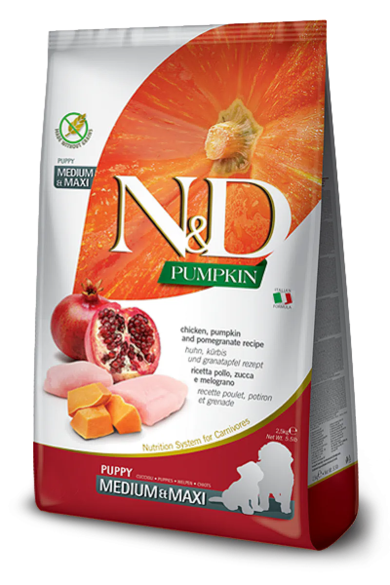 N&D Pumpkin Tavuklu Bal Kabaklı ve Narlı Tahılsız Orta ve Büyük Irk Yavru Köpek Maması