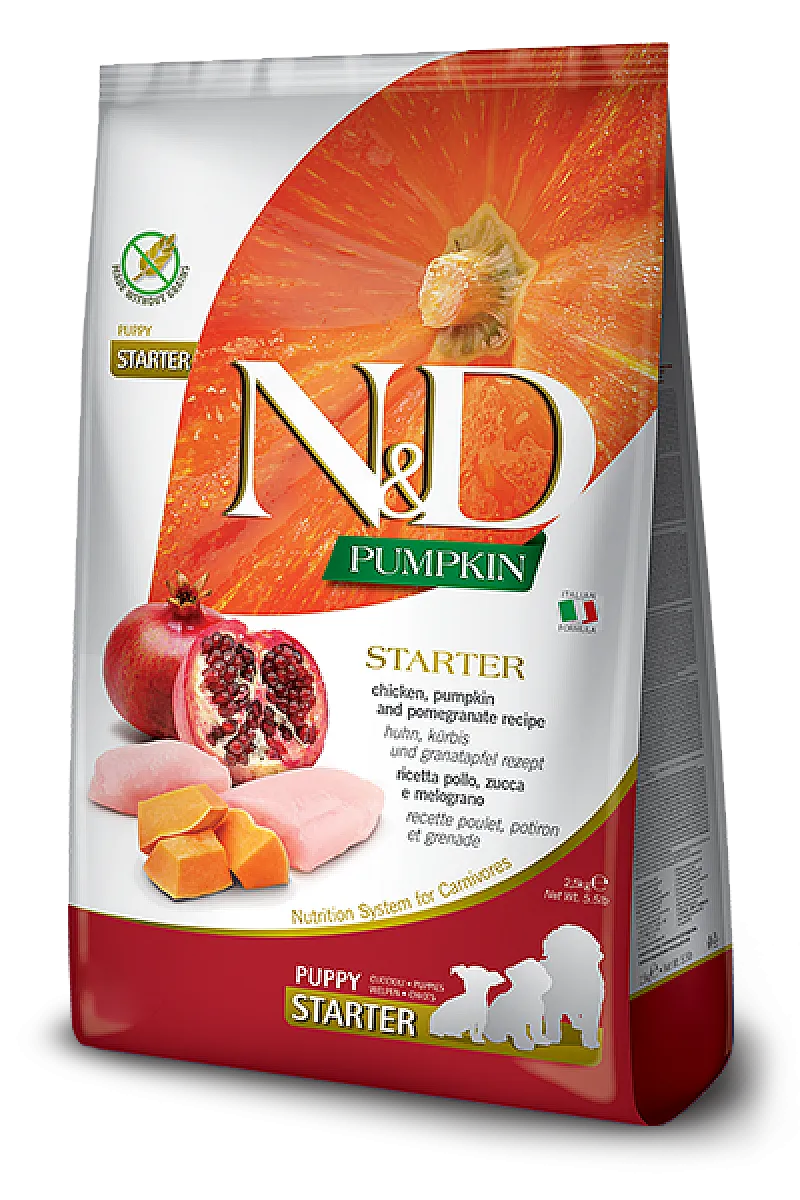 N&D Pumpkin Tavuklu Bal Kabaklı ve Narlı Tahılsız Starter Yavru Köpek Maması 2,5 kg