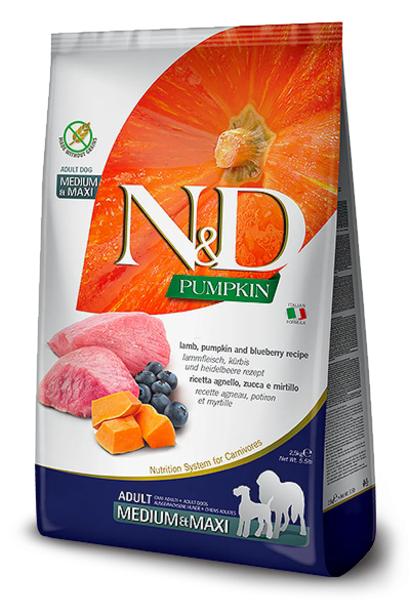 N&D Pumpkin Kuzu Etli Bal Kabaklı ve Yaban Mersinli Tahılsız Orta ve Büyük Irk Yetişkin Köpek Maması