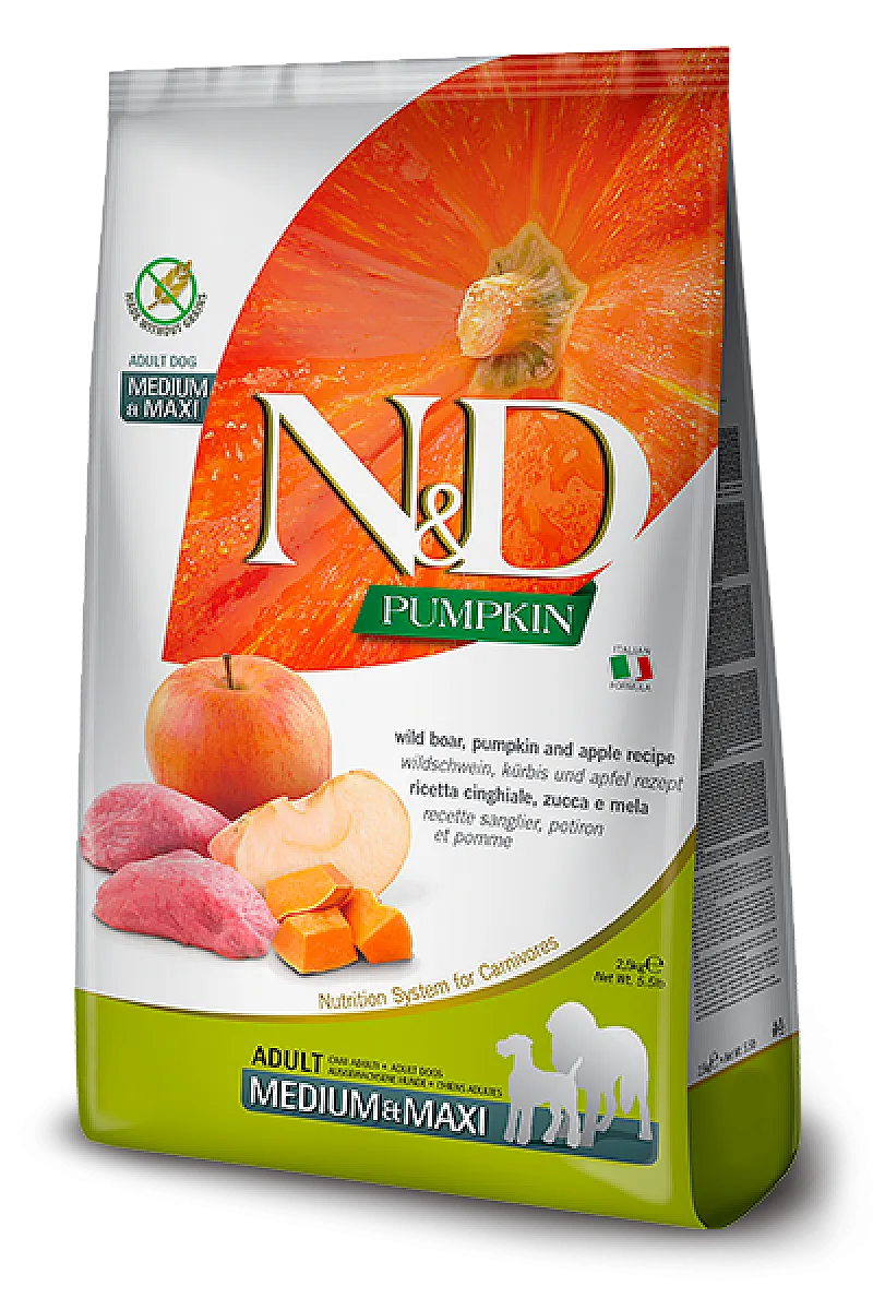 N&D Pumpkin Yaban Domuzu Etli Bal Kabaklı ve Elmalı Tahılsız Orta ve Büyük Irk Yetişkin Köpek Maması
