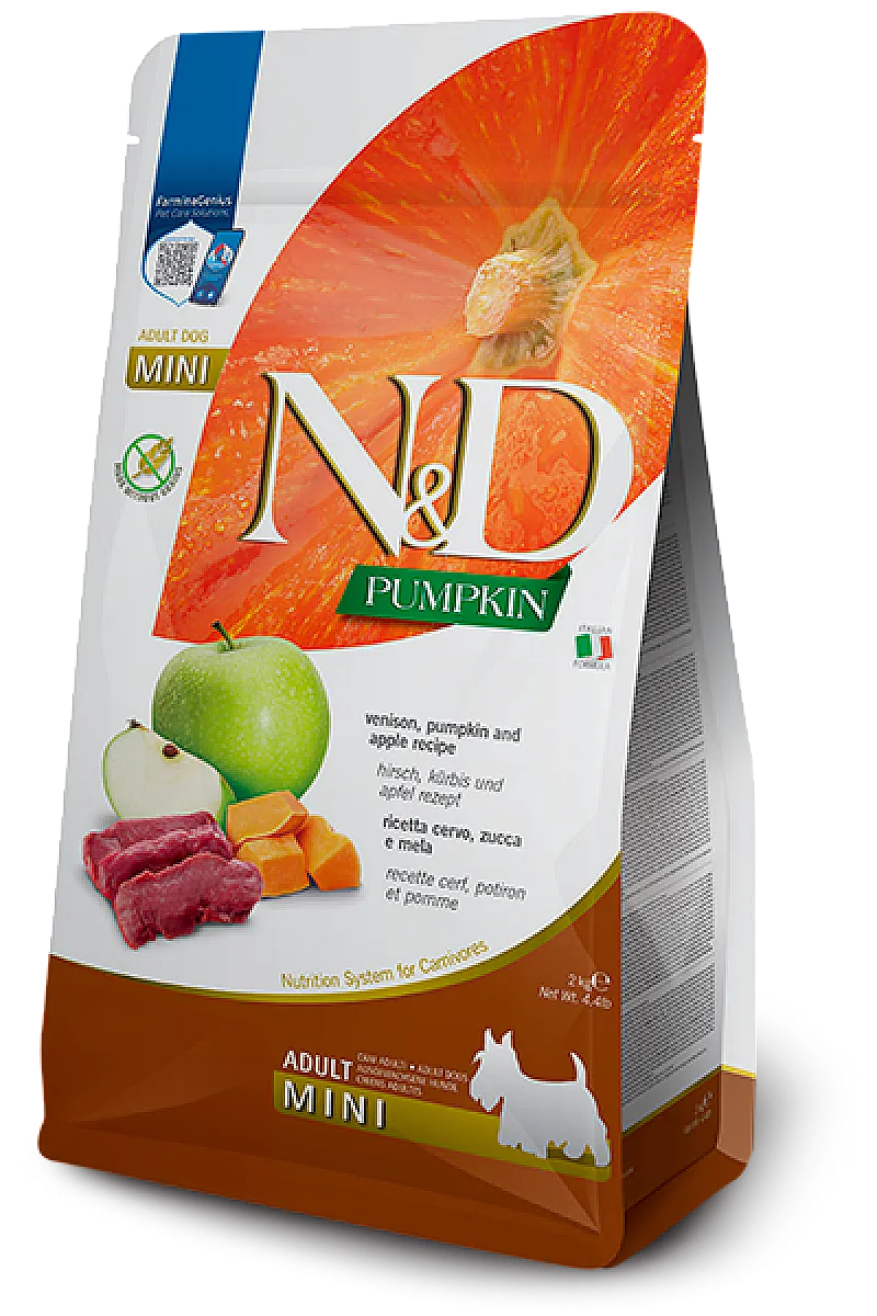N&D Pumpkin Geyik Etli Bal Kabaklı ve Elmalı Tahılsız Küçük Irk Yetişkin Köpek Maması 2 kg