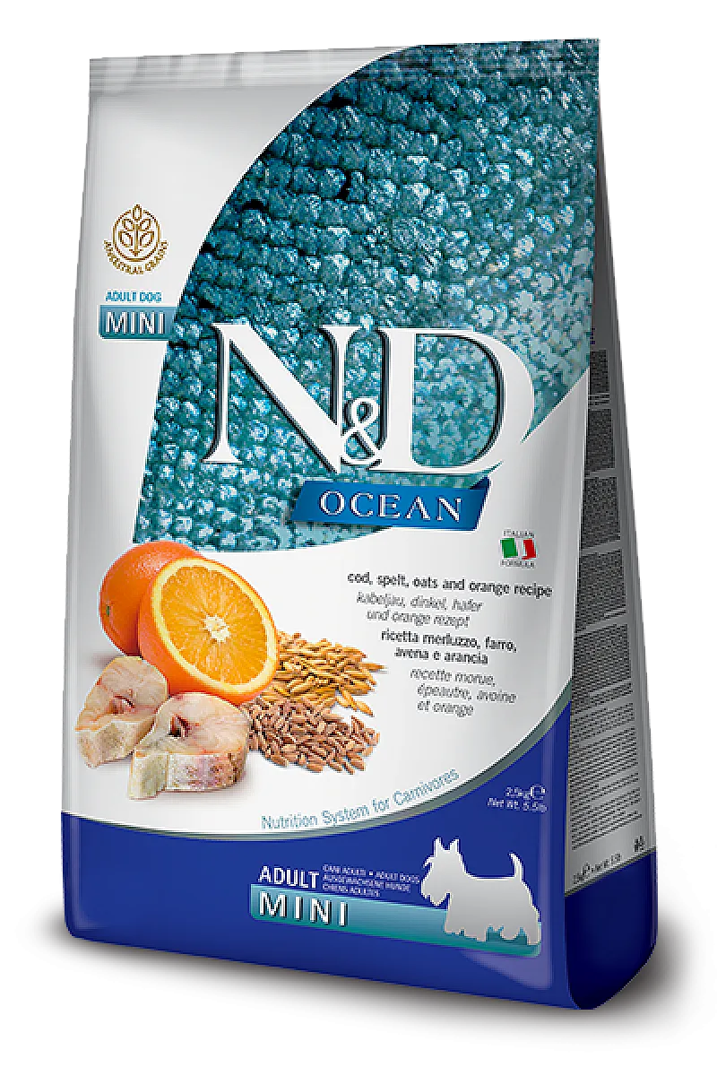 N&D Ocean Morina Balıklı Kılçıksız Buğdaylı Yulaflı ve Portakallı Ata Tahıllı Küçük Irk Yetişkin Köpek Maması