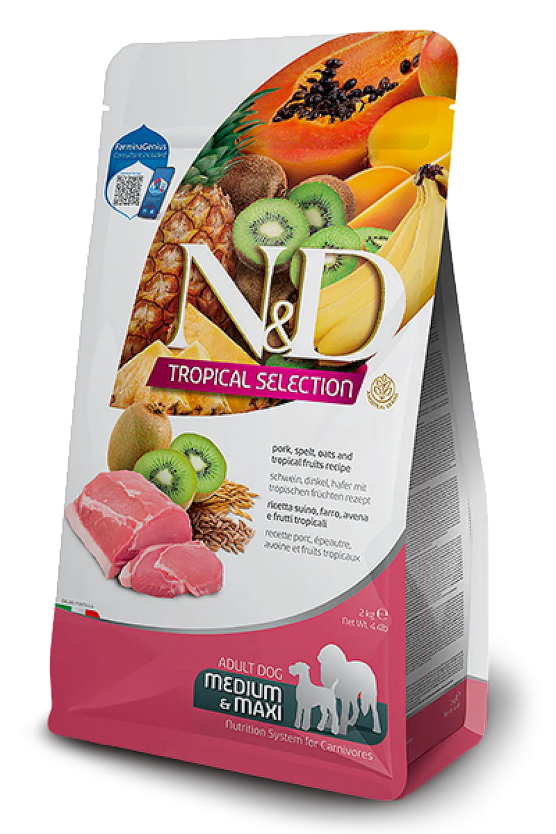 N&D Tropical Selection Domuz Etli Tropikal Meyveli Ata Tahıllı Orta ve Büyük Irk Yetişkin Köpek Maması